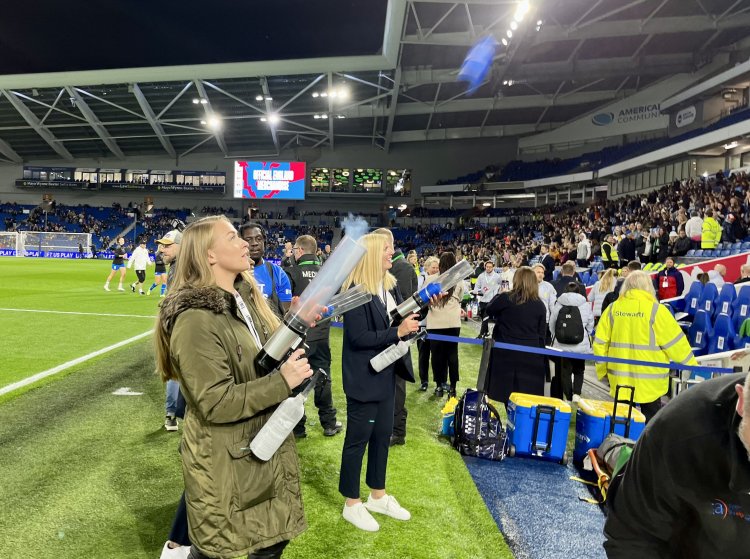 Our T-shirt cannons help spread the message #LetGirlsPlay at women's football international